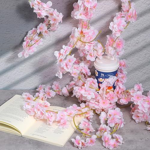 10 Pack 60 FT Cherry Blossom Flowers, Artificial Cherry Blossom Branches, Light Pink Faux Sakura Flowers Vines for Wedding Arch, Party Decor, Home & Office Spring Summer Decoration