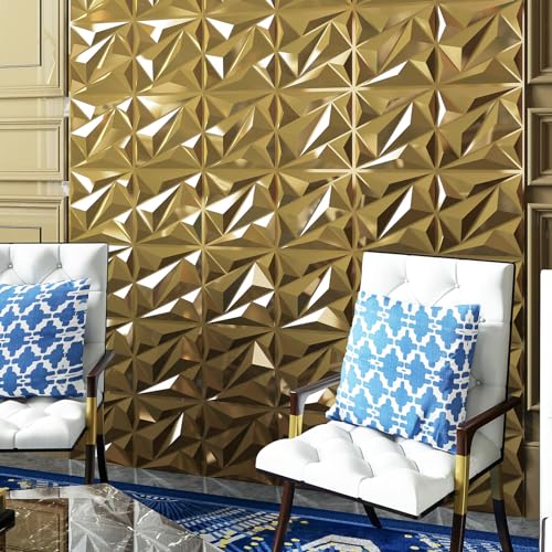 Art3dwallpanels 33 Pack 3D Wall Panel Diamond for Interior Wall Décor, PVC Textured Wall Panels, 12''x12'' Cover 32.Sq.Ft. Golden - color: Golden, size: 33 Pack