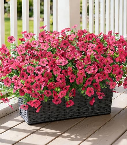 Ivydale Artificial Flowers for Outdoor 24 Bundles Fake Mums with Eucalyptus Leaves UV Resistant Silk Faux Daisy Flower Plant for Outside Home Porch Patio Window Box, Rose - color: Rose
