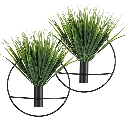 Pretty Jolly Wall Decor Metal Vase Decoration Holder, Mounted Artificial Flowers, Black Fake Wheat 2 Pack, Art Greenery, Farmhouse, Boho - color: 09-greenery-wheat - Black Ring, size: S 7.8inch (Black Ring)