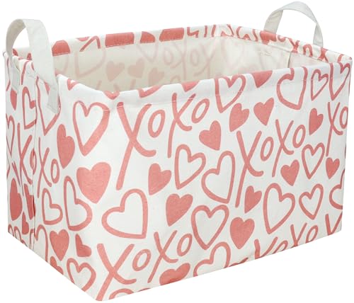 Rectangular Kids Storage Basket With Handles - Heart Organizer, Cute Bin for Girls Room Decor, Toys, Books, Gifts (XOXO Heart) - color: XOXO Heart