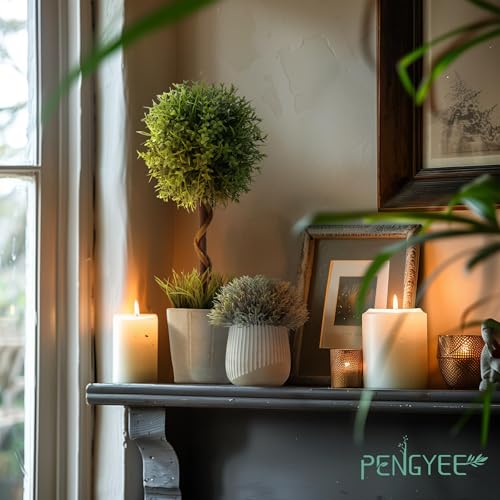 3 Pack Small Fake Plants in Farmhouse Concrete Planter, Artificial Boxwood Topiary ball Indoor for Home Decor, Small Faux Plants Indoor for Bathroom Bedroom Shelf Desk Office Table Kitchen Room Decor - color: Greener-boxwood