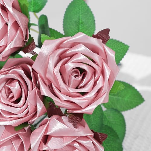 Eternal Rose DIY Supplies: 100Pcs Pre-Made Satin Petals, Create Handcrafted Forever Flowers for All Celebrations & Parties (Bean Pink) - color: 100 Pcs Bean Pink