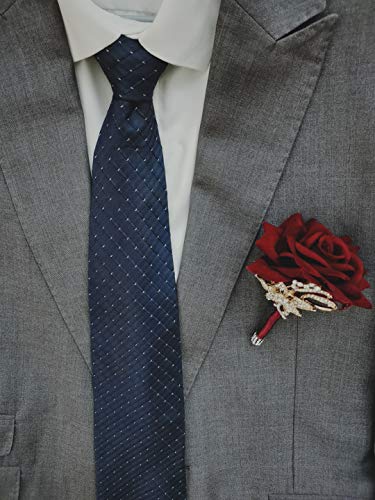 YIFUwedding Bride Water Drop Wine Red Bouquet Navy Blue Luxury Jewelry Proposal Bridesmaid Groom Corsage Wrist Flower Wedding Decoration (Wine Red Groom Corsage) - color: Wine Red Groom Corsage
