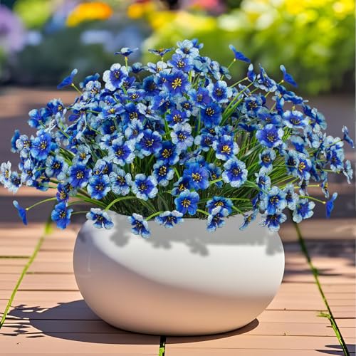 Outdoor Artificial Flowers 21 UV Resistant Bundles Fake Flower Plastic Plants Faux Silk Flowers Porch Hanging Garden Porch Window Box Decorating (Blue) - color: Blue