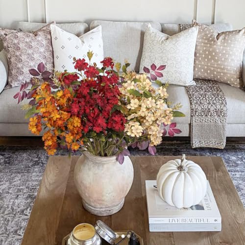 Briful Fall Artificial Hydrangea Flower Stems, 33.5" Silk Blossom Sprays with Bendable Stems, Set of 3 Faux Floral Branches for Tall Vase Arrangements, Burgundy