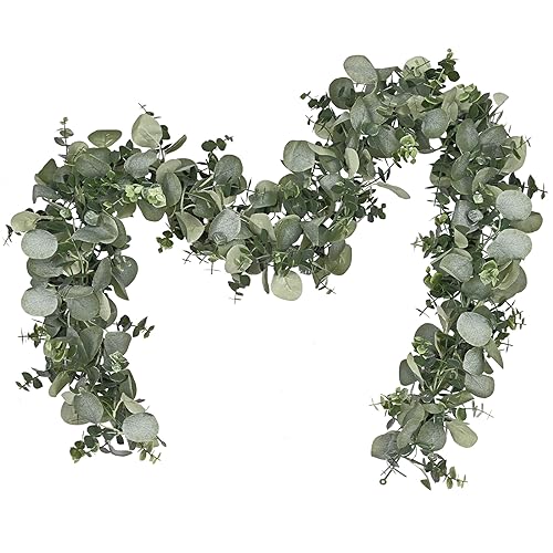 Dolicer 2 Packs 6FT Artificial Eucalyptus Garland, Faux Greenery Garland Hanging Fake Silver Dollar Eucalyptus Leaves Vines for Wedding Backdrop Arch Table Wall Party Home Decor - color: Grey Green, size: 2 Packs