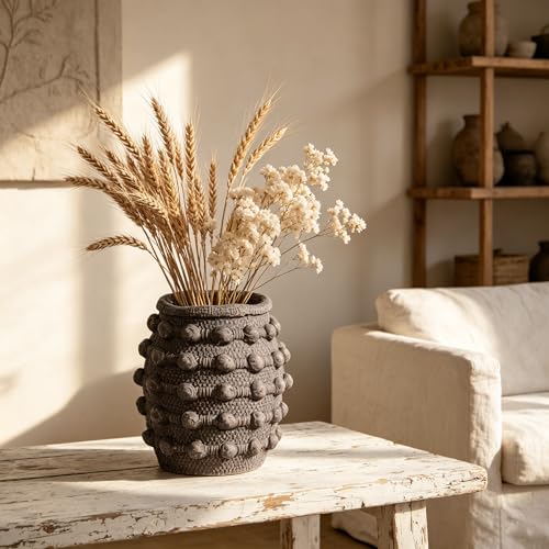 Rustic Farmhouse Vase, Boho Brown Vases for Pampas Grass Small Textured Knotted Vase for Flowers Decorative Cement Floral Vases for Home Decor, Living Room, Dining Table - color: Brown