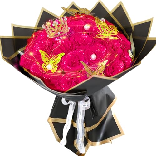 Rose Pink Glitter Roses Bouquet, 36 Pcs Shiny Glitter Flowers Bouquet, Everlasting DIY Artificial Roses Bouquet for Christmas, Birthday, Anniversary, Wedding, Engagement - color: Rose Pink-a, size: 36 PCS