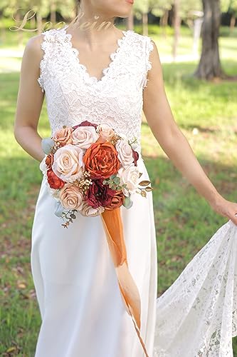Lookein 10 Inch Wedding Bouquet for Bride Artificial Flowers Birdal Bouquet Bridesmaid Bouquet Tossing Bouquet for Wedding Ceremony Anniversary Bridal Shower, Chic Terracotta - color: 10" Chic Terracotta