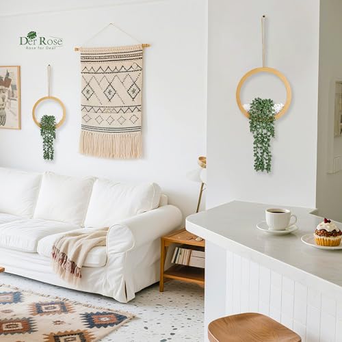 Der Rose 2 Pack Boho Wall Decor Fake Plants 15" Hanging Artificial Succulents Plants for Bohemian Living Room Bathroom Accessories - color: Wood Color