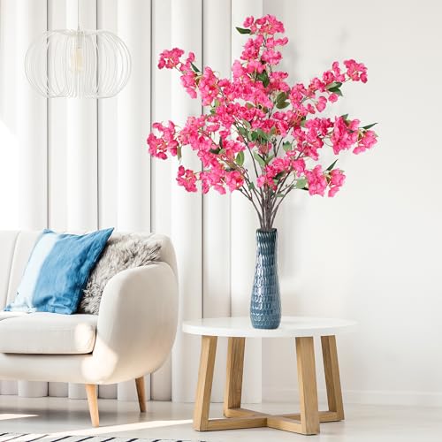 Sggvecsy Artificial Cherry Blossom Flowers 3 Pcs Faux Cherry Blossom Stems Faux Silk Cherry Blossom Branches 35.4’’ Fake Flowers Long Stems for Vase Arrangements Home Wedding Table Decor (Rose red) - color: Rose Red