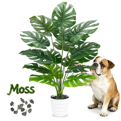 Der Rose 28" Tall Artificial Monstera Plant Faux Plants Indoor in White Pot for Home Office Living Room Floor Porch Balcony Decor - color: White-monstera-a