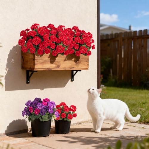 Ammyoo Artificial Geranium Flowers for Outdoors Decoration, 6 Pcs Fake Silk Geraniums Flower UV Resistant Look Real Faux Plants for Spring Garden Porch Planter Yard Table Centerpieces Decor - color: A-red
