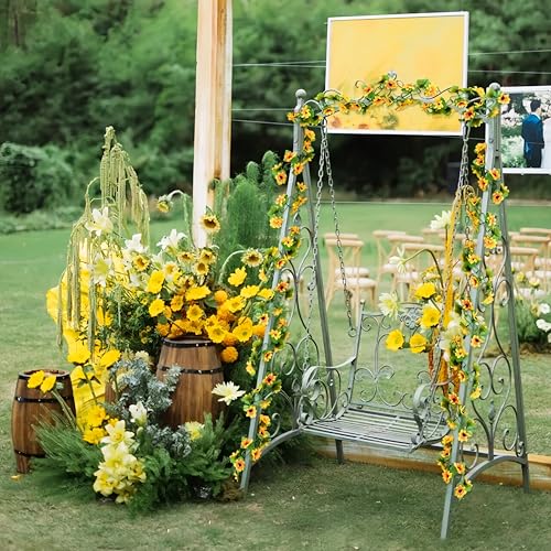 3 Pack Artificial Sunflower Garland Decor,7.5ft Artificial Sunflower Garland Hanging Sunflower Vines with Green Leaves