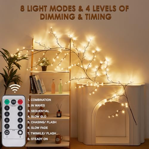 Bexdir Enchanted Willow Vine Lights 9.3ft 160LED, Vines for Home Decor Lighted Tree for Walls in 8 Modes & Timer, Branches Lights for Halloween Christmas Holiday Decor Indoor with Timer - color: Brown