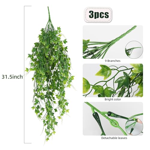 RECUTMS Artificial Plant Faux Plant Ivy Greenery Fake Hanging Plants Faux Greenery Plant Fake Ivy Leaf UV Resistant for Indoor Home Decor Outdoor Garden Yard Porch Wall Decoration 3 Packs（Green） - color: Green, size: Hanging Ivy