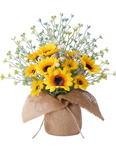 Sunflower Decor, 1 Pcs Farmhouse Rustic Sunflower Kitchen Decor, Centerpieces for Tables, Fake Artificial Sunflowers Flowers in Burlap Bag Vase, Summer Decorations Indoor Outdoor for Home - style: 1 Pcs