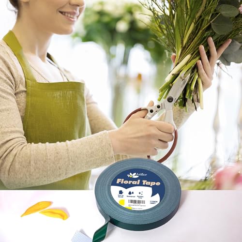 Green Floral Tape - Flower Wrap Adhesive Tape Bouquet Stem Wrapping and Floral Crafts, Wedding Bouquet Tape - 1/4 inch Wide and 180 FT Long (1/4inch) - size: 1/4inch