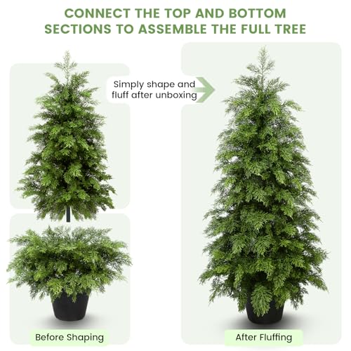 3ft Artificial Cedar Topiary Trees 2 Pack,Real Touch Cedar Tree Faux Plants Potted UV Resistant Evergreen Tree for Outdoor Indoor Door Garden Farmhouse Home Decoration - size: 3ft