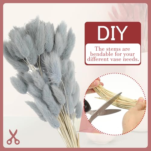 PATIKIL 15.7in Bunny Tails Dried Flowers, 80pcs Pampas Grass Decor Rabbit Tail Natural Pampas Grass Bulk Fluffy Faux Pampas Grass Dried for Home Boho Decor Vase Wedding Table, Blue - color: Blue
