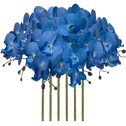 FagusHome 32 Inch Artificial Phalaenopsis Flowers 6 Pcs Artificial Orchid Flowers Stem Plants for Home Décor (Blue) - color: Blue