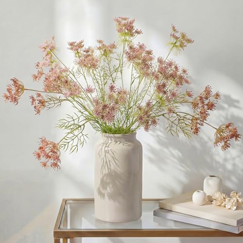 4 Pcs Artificial Queen Anne's Lace Stems 28.7 Inch Faux Ammi Majus Flowers Branches Faux Queen Anne's Lace Flowers Fake Carrot Floral Stems for Vase Bouquets Wedding Home Decor(Pink) - color: Pink