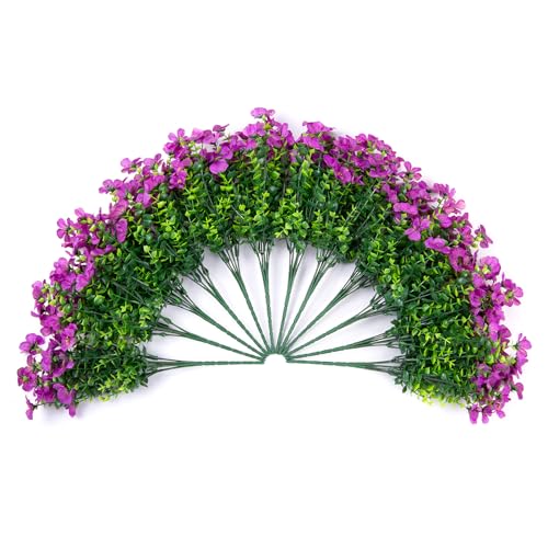 florisso Artificial Flowers for Outdoors Daisy 12 Bundles for Home Decoration, Faux Flower Fake Plants Outside Decoration with Eucalyptus UV Resistant for Planter Porch Patio Yard Garden Purple - color: Purple