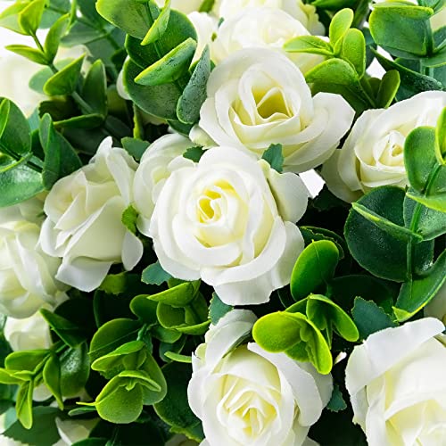 Artificial Flowers Fake Silk Rose for Decoration 33 Heads Small Roses Blooming Faux Flower Bouquet with Stem for DIY Vase Home Wedding Party 3 Pack White - color: White