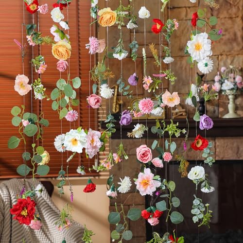 XunYee 6 Pcs 35.4 ft Flower Garlands Artificial Wildflower Vines Floral Hanging Backdrop Fake Flower Garlands Faux Silk Wildflower Vine for Wedding Bridal Shower Home Garden Wall Arch Decor(Floral) - style: Floral