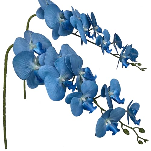 FagusHome Artificial Phalaenopsis Flowers Branches 9 Large Blooms Artificial Orchid Flowers Stem Plants 42 Inches 2 Pcs for Home Wedding Décor (Blue) - color: Blue
