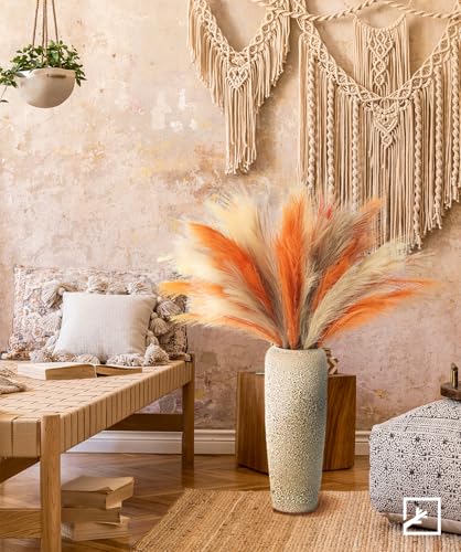 ZIFTY Pampas Grass 6-Pcs 38"/3.1FT Faux Pampas Grass Large Tall Fluffy Artificial Fake Flower Bulrush Reed Grass for Vase Filler Farmhouse Home Wedding Decor (Orange & Beige) - color: Orange & Beige & Taupe, size: 38in 6pcs