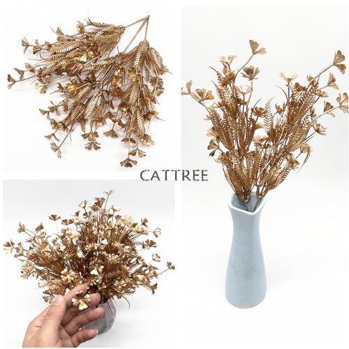 Artificial Golden Plants Decor, Fake Glitter Clover Stem Plastic Flowers Faux Simulation Good Luck Grass Stems Twigs for Wedding Picks Decoration DIY Wreath Crafts Christmas Tree Filler - Gold 10 Pcs - color: Gold Four Leaf Clover - 10 Pcs