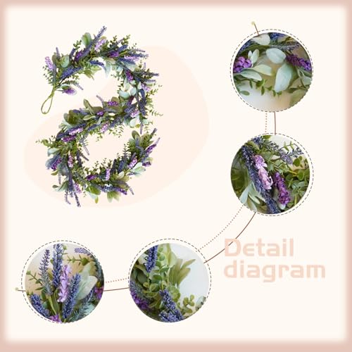 idyllic 6ft Lavender Bunny Ear Vine Garland Artificial Flower Decor for Front Door Window Porch Mantel Stair All Year Indoor Outdoor Home Decor - size: 6ft