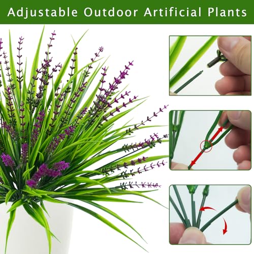 10 Pcs Artificial Plants Outdoor, UV Resistant Fake Outdoor Flowers Plants Faux Plastic Monkey Grass for Outside Front Porch Garden Window Box Home Office Planters Desk Decor (Rose Red) - color: Rose Red, size: 10pcs