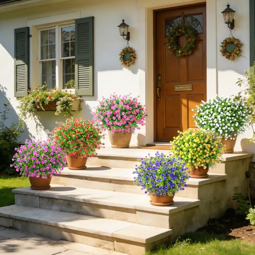 Roberly 24 Bundles Artificial Flowers for Outdoors, UV Resistant Eucalyptus Fake Flowers Shrubs Greenery Plastic Plants for Garden Porch Window Box Farmhouse Indoor Home Decor, Mixed - color: Multi Color