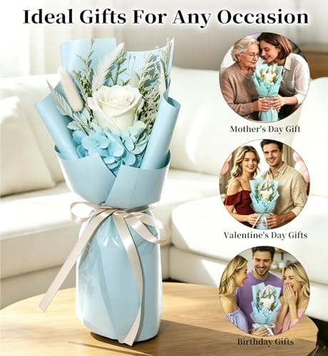 Preserved Flowers Bouquet,Flowers For Delivery,White Rose Bouquets,Birthday Flowers Gifts For Women Mom Grandma Wife Friends,Real Roses Gift From Daughter Valentine’S Day Mothers Day Anniversary - color: White, size: Rose Bouquet