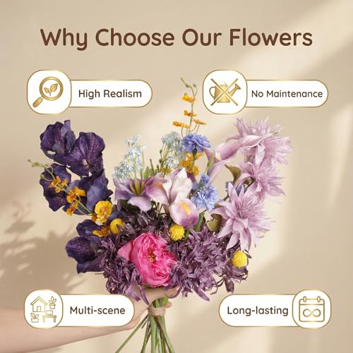 Artificial Flowers & Fake Flowers Bouquet, Lifelike Faux Silk Spider Lily Arrangement, Luxe Jewel Tone Centerpiece for Home Wedding Party