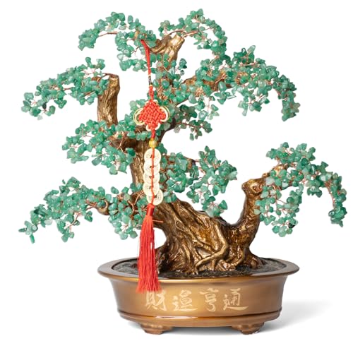 Green Aventurine Gemstone Crystal Bonsai Tree of Life（1,350 Gemstone Count） Large Feng Shui Money Chakra Tree for Luck and Wealth Desk Decoration 20 Inches - color: Big Aventurine