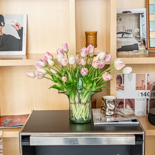 Artificial Tulips Flowers,Soft Touch Latex Bouquet, Fake Tulips,Spring Wedding Home Room Table Centerpiece Decor - color: 40pcs Mtf(no Vase)