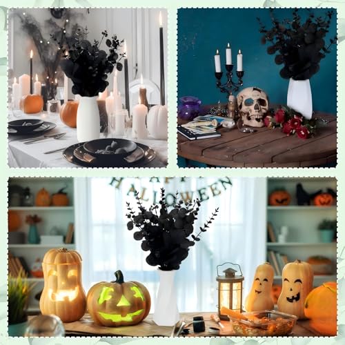 Giegxin 90 Pcs 3 Kinds Mixed Artificial Eucalyptus Leaves Stems Bulk Silver Dollar Leaves Picks Dried Eucalyptus Bundle Faux Spray for Wedding Vase Bouquet Floral Arrangement (Black) - color: Black