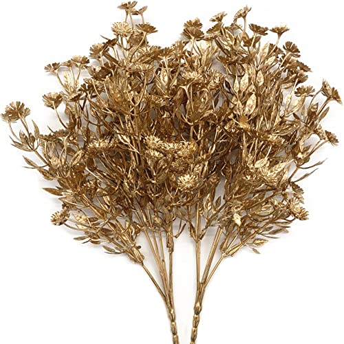 Artificial Plants for Christmas Decor, Plastic Golden Daisy leaves Faux Shrubs Simulation Flower Indoor Outdoor Home Garden Planter Filler Party Hotel Verandah Wedding DIY Decoration - Gold 2 Pack - color: Gold Daisy Leaves - 2 Pack