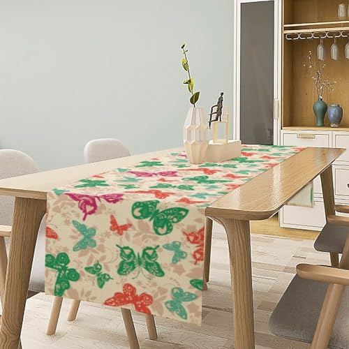 Retro Butterfly Table Runner,Boho Colorful Butterflies Country Farmhouse Decor Table Runner for Home Indoor Outdoor Kitchen Holiday Party Wedding Decor 13x36 Inch - color: Butterfly-10, size: 13x36in