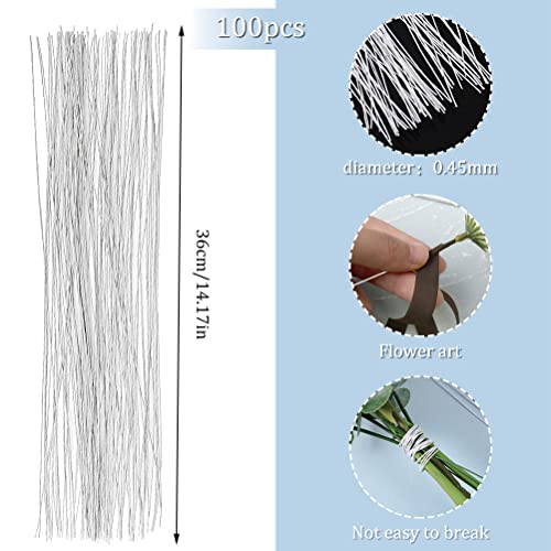 100 Pcs Floral Wire, 26 Gauge White Florist Wire - 14 Inch for Crafts, Bouquet Stem Wrapping, Wreath Making, Flower Arrangement Supplies - color: White