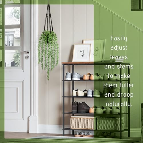 Realistic Artificial String of Pearls Plant - Faux Hanging Succulent Trailing Plant with Black Pot, Natural-Looking Small Potted Faux Plant Indoor Outdoor for Home Office Shelf Decor - color: String of Pearls