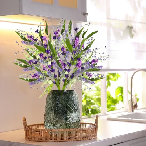 Giegxin 6 Bundles Fake Artificial Flowers Bouquet Spring Silk Flowers Arrangements Faux Wildflowers Bouquets Stems Fake Plants for Wedding Table Centerpiece Rustic Home Vase Floral Table(Lavender) - style: Lavender