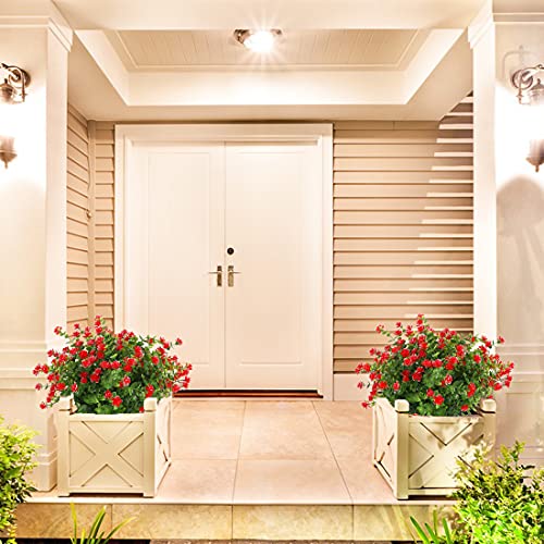 24 Bundles Artificial Flowers Fake Boxwood Shrubs UV Resistant No Fade Faux Greenery Faux Plastic Lotus For Home Garden Hanging Planter Indoor Outdoor Porch Patio Office Wedding Decoration(Red) - color: Red