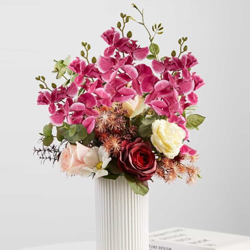 6 PCS Artificial Orchid Stems 33.5" Tall 9 Large Petals Fake Fuchsia Phalaenopsis Flower Arrangements for Home Wedding Living Room Table Centerpiece Office Table Decor Fuchsia - color: Fuchsia（6pcs）