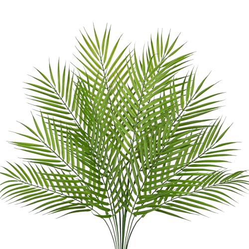 DILATATA 12PCS Artificial Palm Leaves Stems Tropical Faux Palm Foliage Greenery Picks Fake Palm Plants for Vase Wedding Bouquets Home Garden Indoor Outdoor DIY Decor - color: Palm