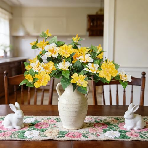 INXUGAO Artificial Flowers for Outdoors Indoors,2 Bunches Fake Hibiscus with Realistic UV Resistant Silk Flower Fabric Leaves,Faux Plants Outside for Home Patio Garden Yard Poch Decor(Yellow,White) - color: Hibiscus S-yellow & White